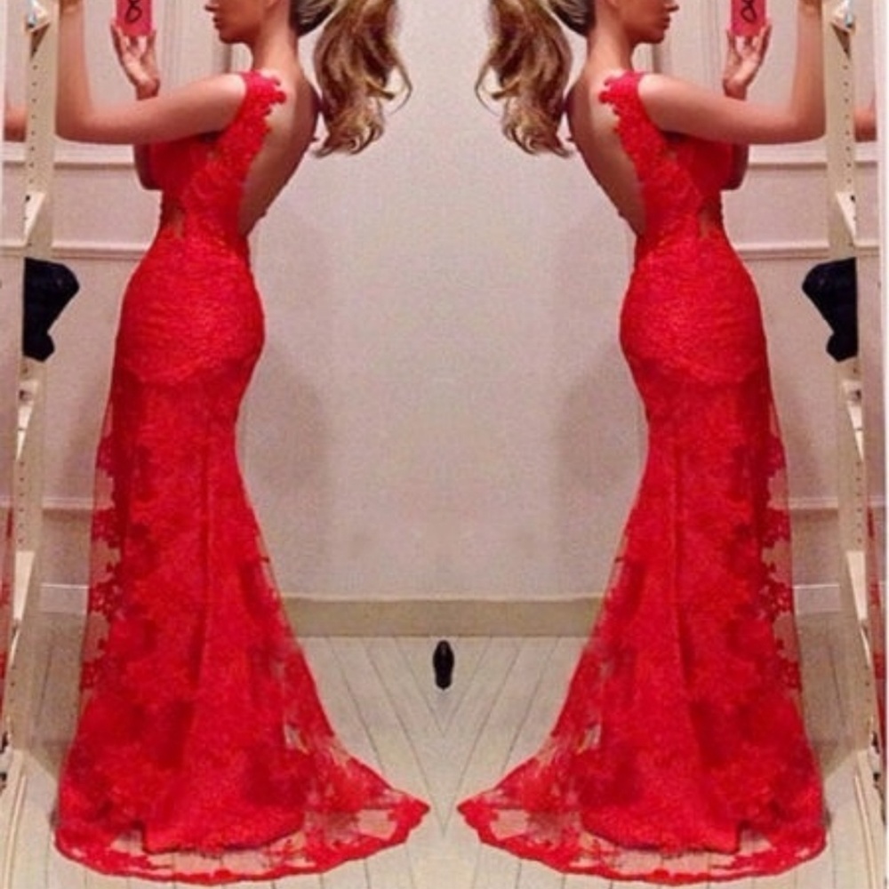 Red Lace Evening Gown